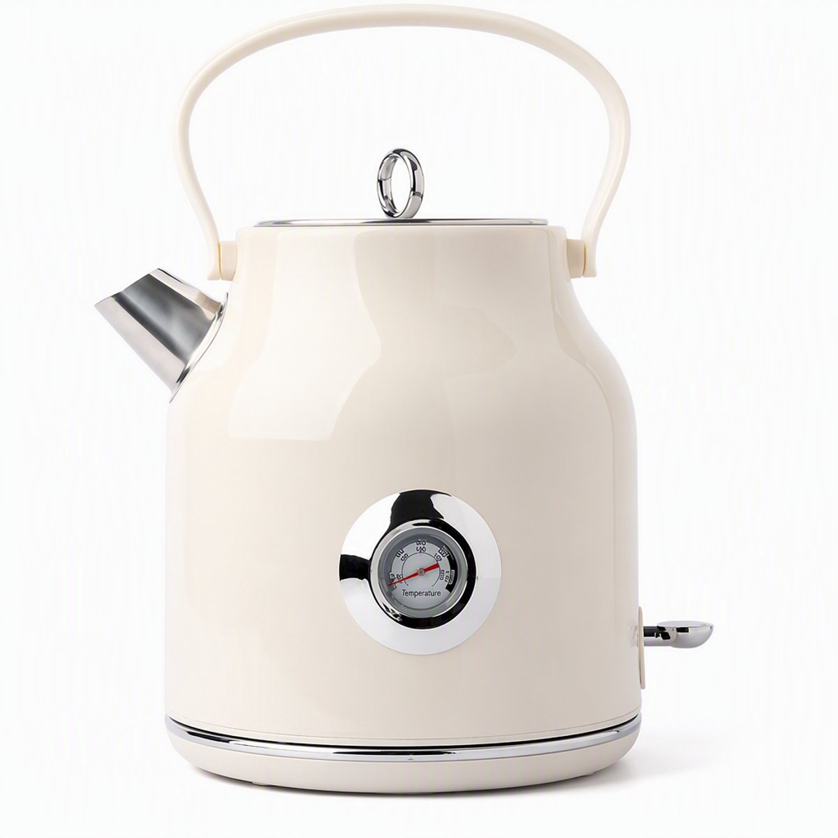 ECTEATOY® Retro elektrische waterkoker van 1,7 liter (304 roestvrij staal) - Voedselveilige binnenbekleding - Grote thermometer + waterniveau-indicator + LED-indicator - Automatische uitschakeling om droogkoken te voorkomen - Wit