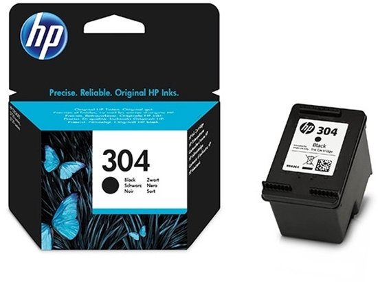 Cartouche d'encre noire originale HP 304, emballage avec des papillons.