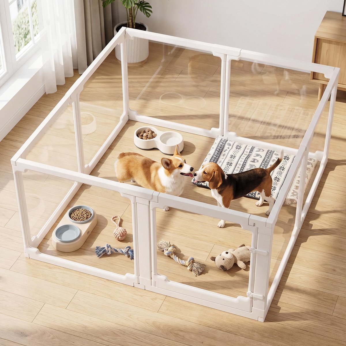 Acryl Hondenren - Puppyren - met deur - 125×120cm - Wit - voor woonkamers balkons