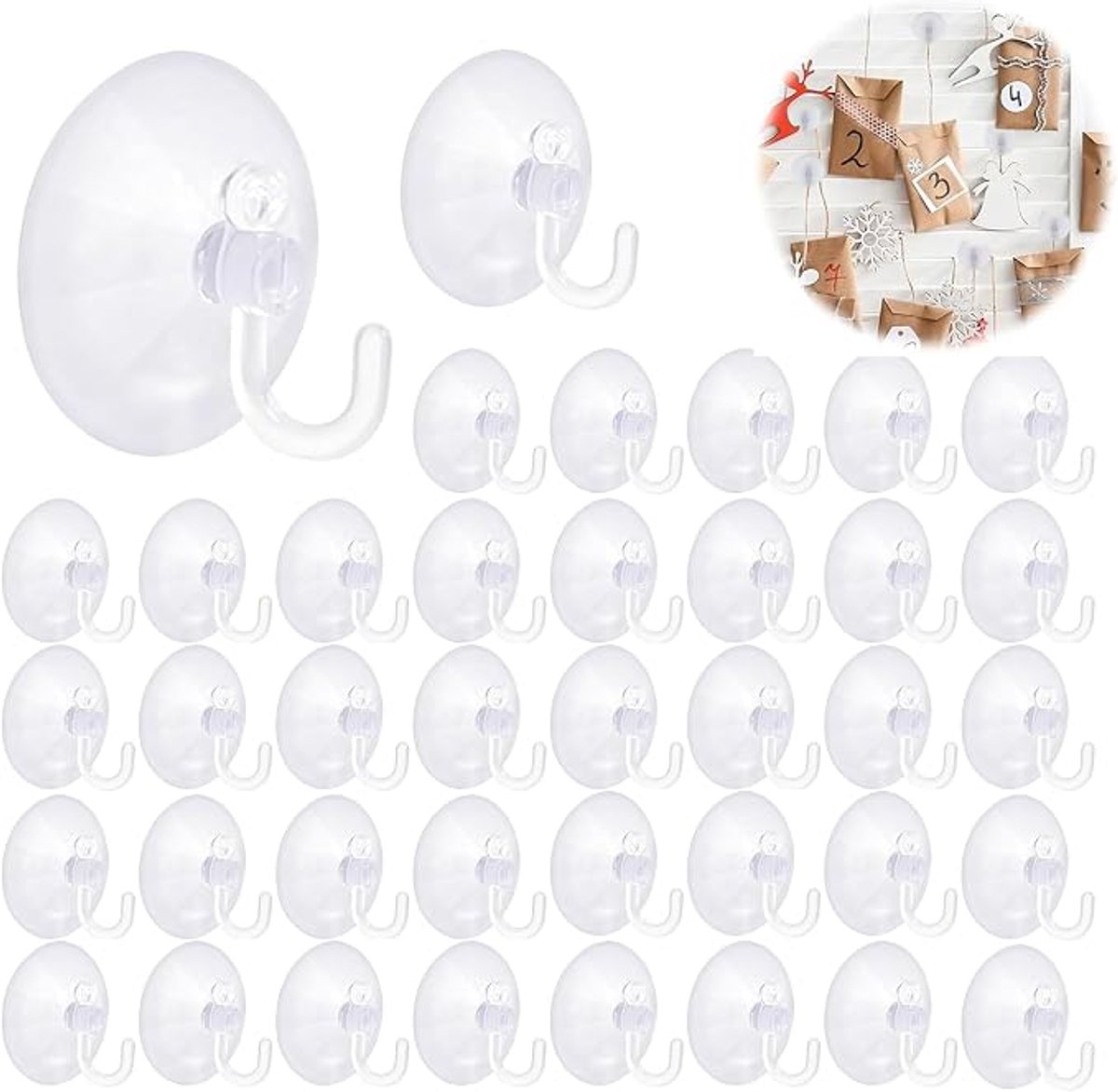 Zuignap met Haak - Zuignap Extra Sterk - Zuignap - Zonder Boren - Ultra Sterk - Zelfklevende Haakjes - M5 schroefdraad - voor ramen en glas, keramische tegels, kunststof, formica - Transparant - Ø 40mm - 40 stuks