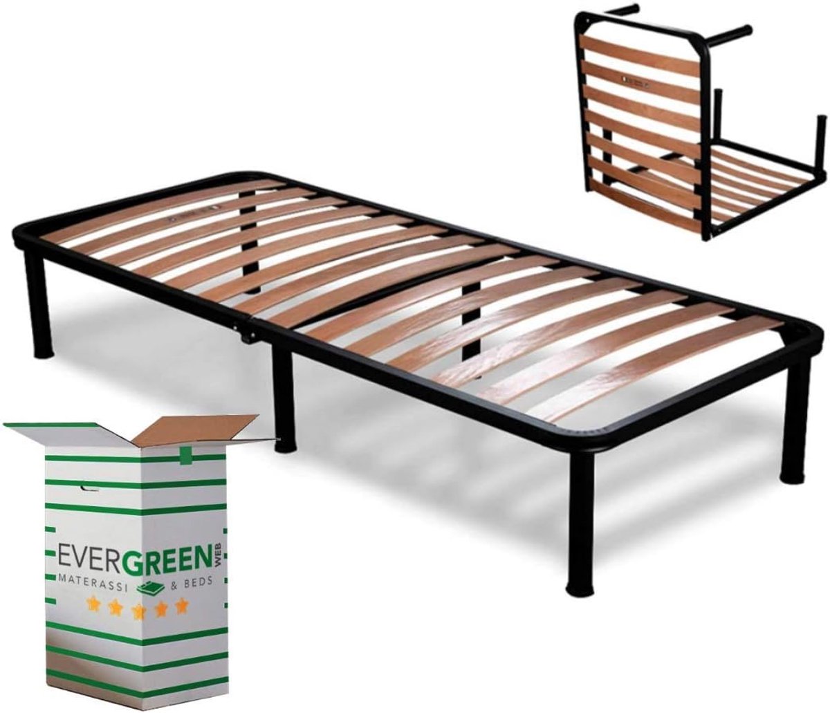 Bedframe 90x200 cm - Industrohome Opvouwbaar Lattenbodem Frame, Sterk Staal en Beukenhout