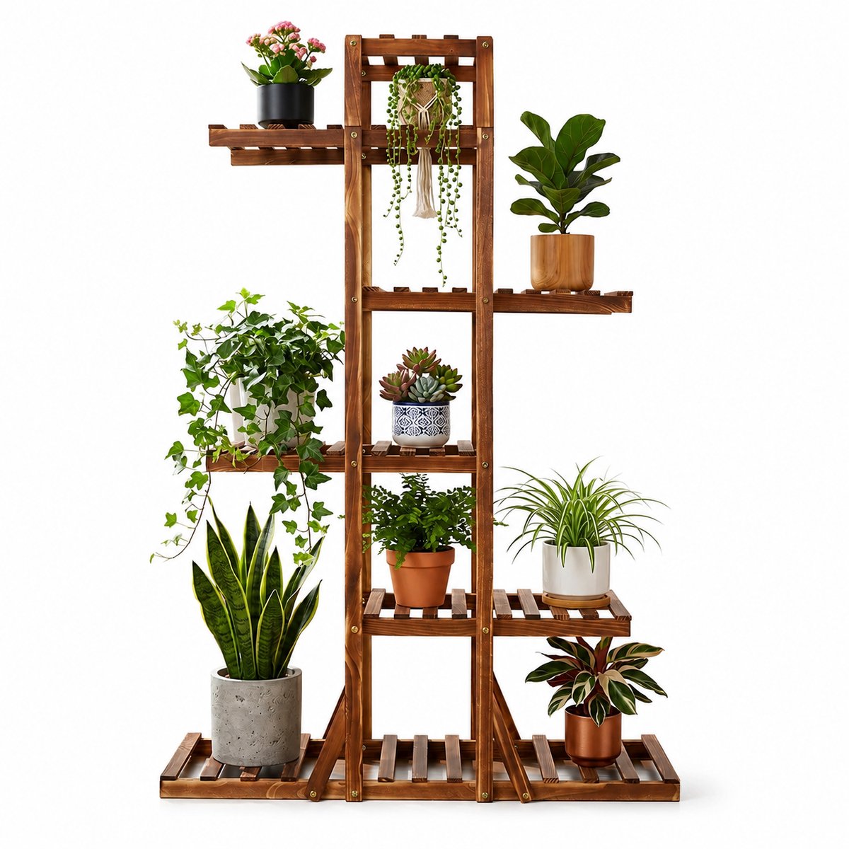Seth Select Houten Plantenrek – Plantenstandaard - Met 6 Niveaus – Bloemenladder & Bloementrap – Bloempothouder - Bruin