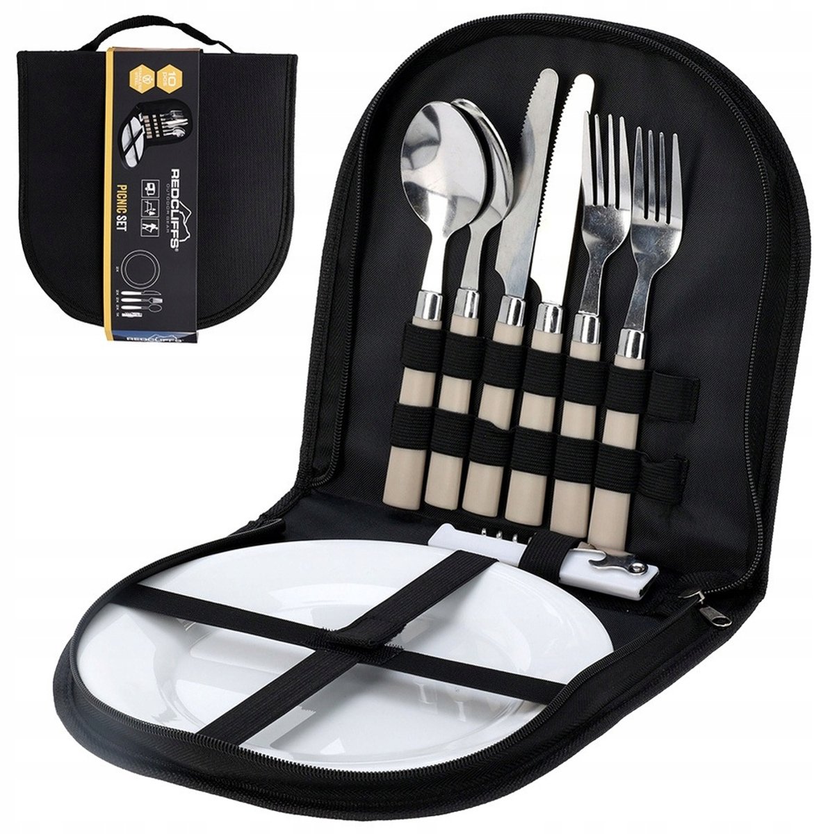 10-delige Picknickset - Zwart, Staal
