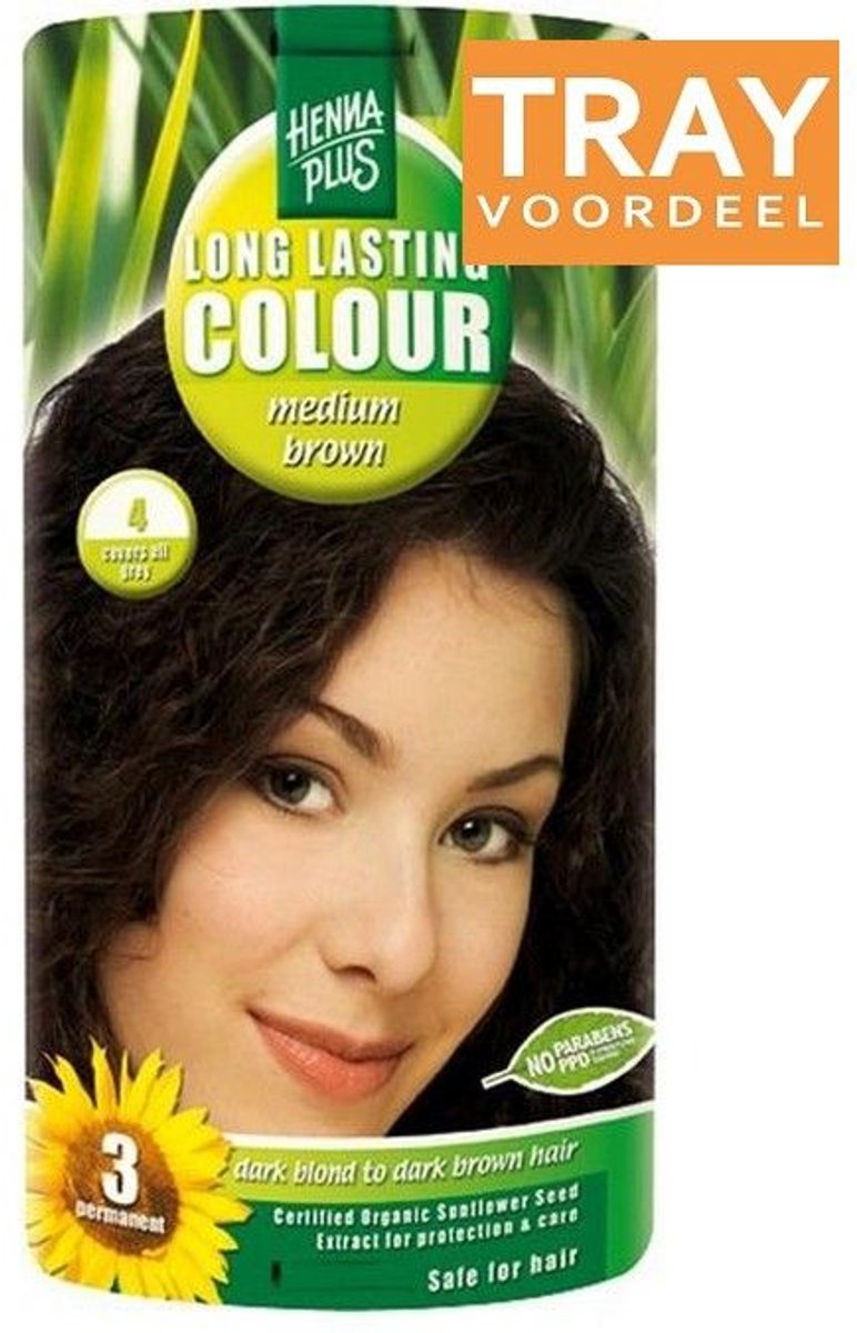Hennaplus Long Lasting Colour Permanente Haarverf - 4 Middenbruin - 6 x 1 stuks TRAY