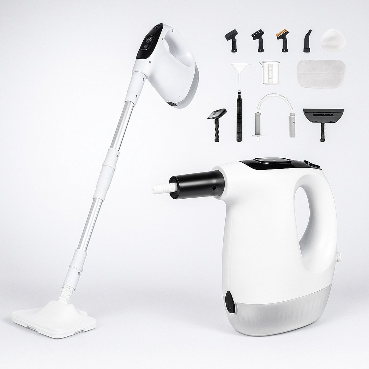 Handstoomreiniger - handapparaat, 1200 W, als stoommop, 15 seconden opwarmtijd, 500 ml tank met afneembare handstoomreiniger, multifunctionele stoomreiniger met 11 accessoires voor vloeren, banken