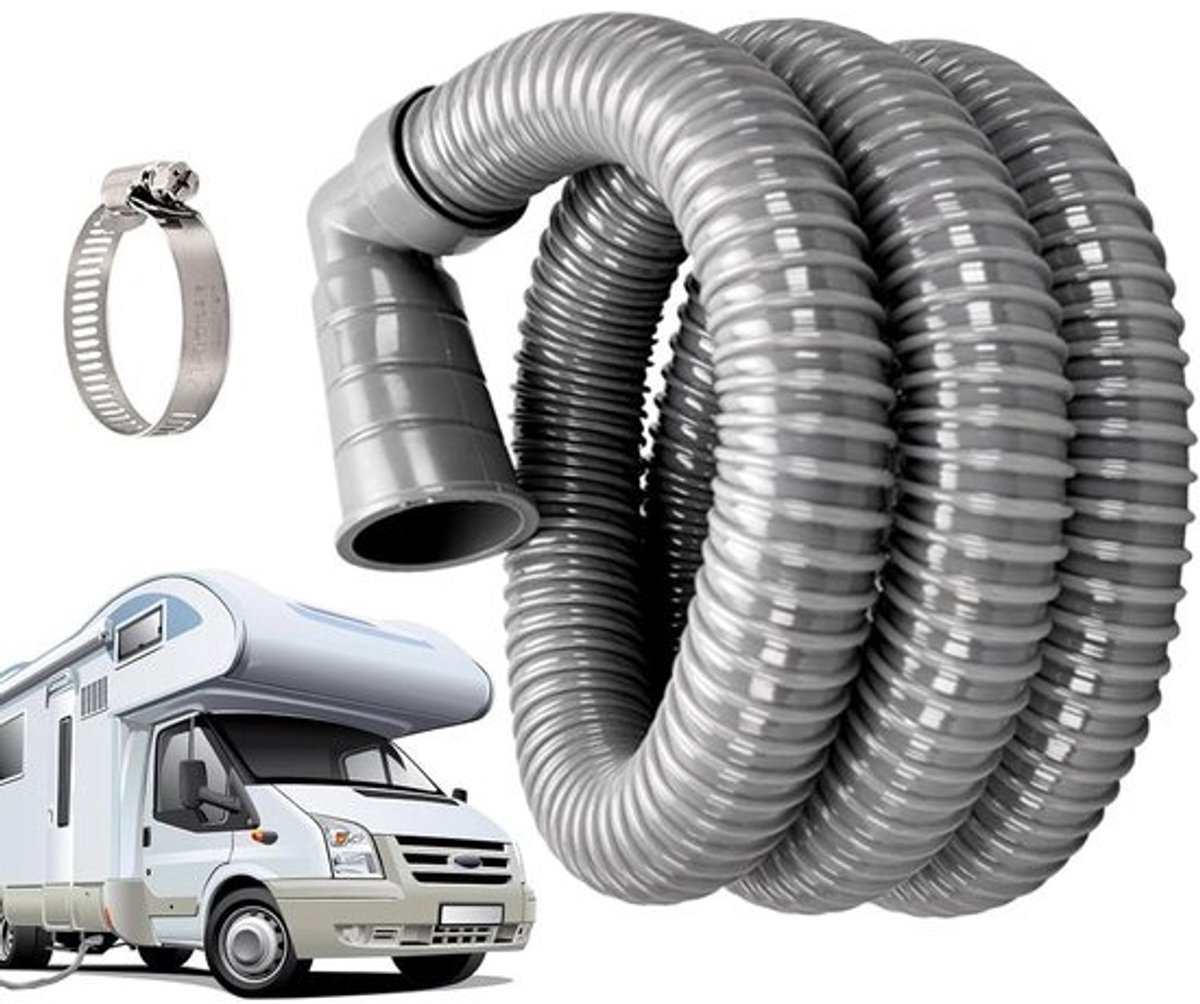 Rioolslang Camper - Afvoerleiding Camper - Afvalwater Afvoeren - Lekvrij Verbindingsmechanisme - 5 meter - Grijs