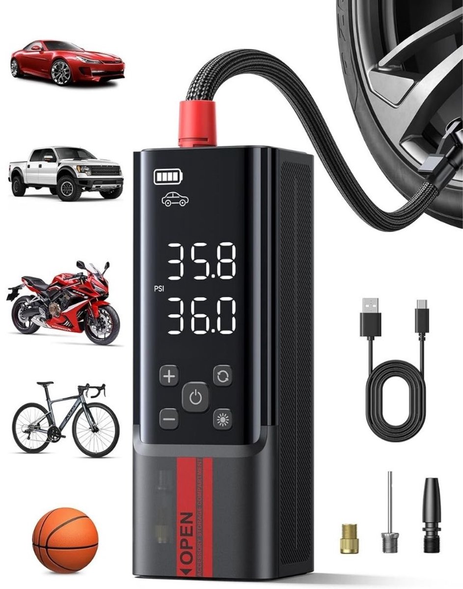 DailySupplies® utobanden Pomp - Elektrische Fietspomp - Compressor - Luchtcompressor - Zwart met Rood