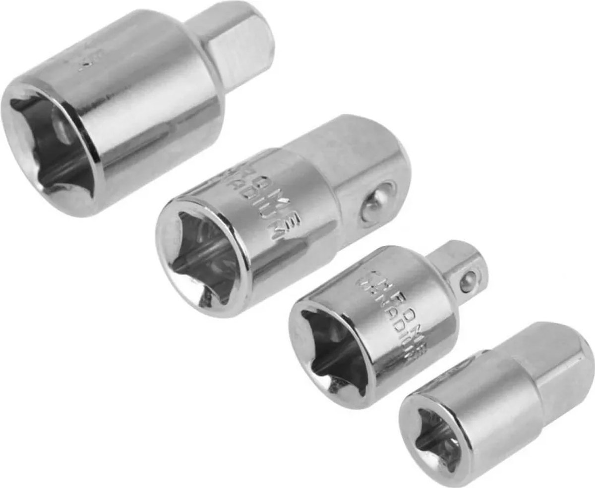 Adapters en ombouwstukken Geschikt voor steeksleutels, slagmoersleuteladapters en ombouwstukken van chroomvanadiumstaal, 1/2", 3/8", 1/4" sleuteladapters, zilver, zwart (zilver)