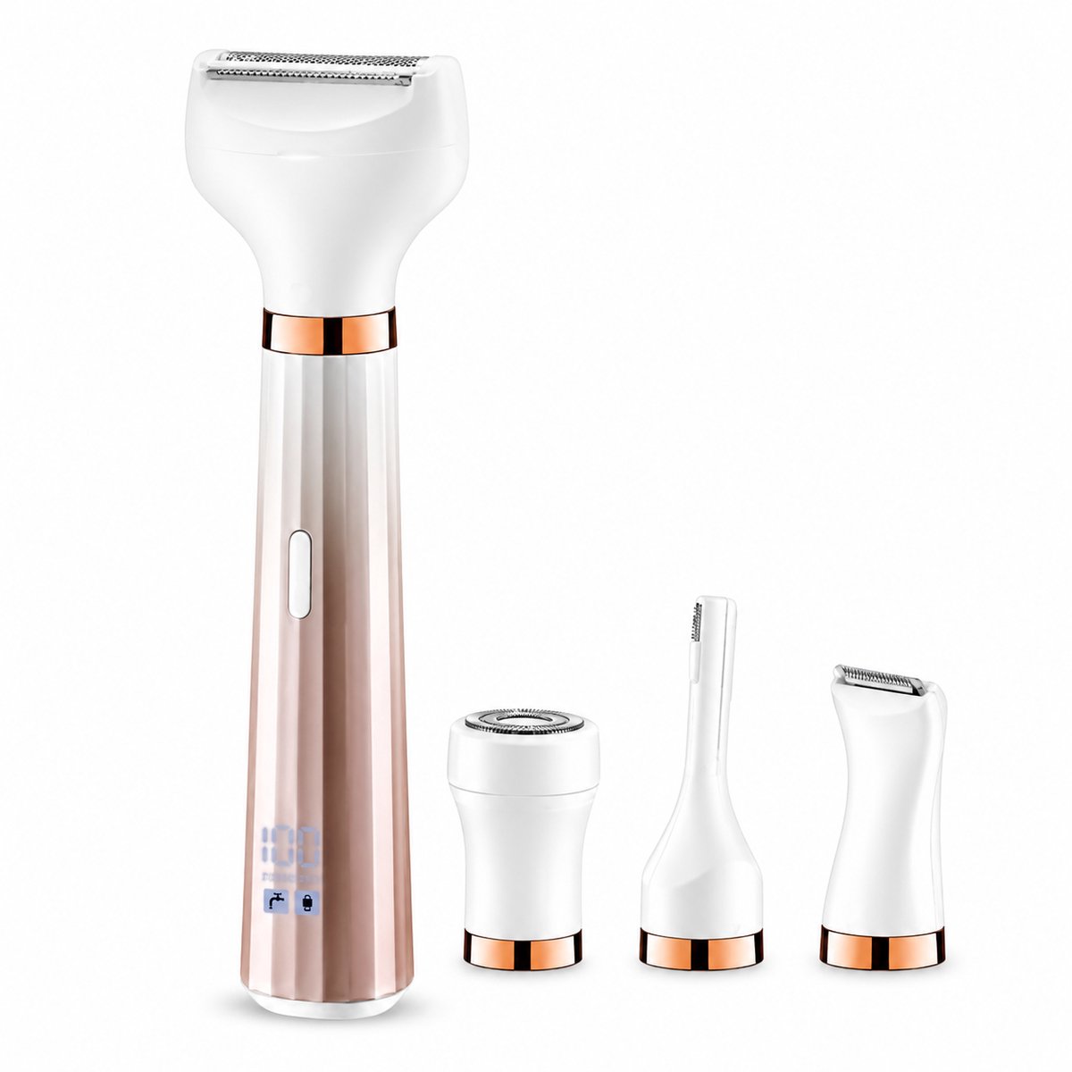 Smart-Tech® Ladyshave 4-in-1 - Scheerapparaat voor Vrouwen - Nat & Droog - Oplaadbaar - Digitaal Display - Gezicht & Bikinilijn - Rose Goud