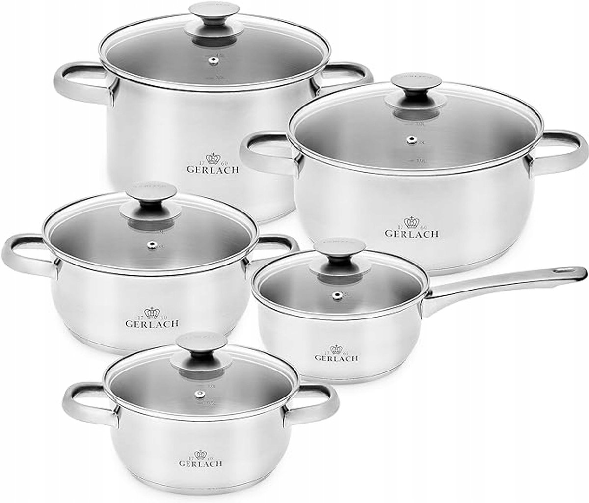 Gerlach First Inductie Pannenset RVS 10 Delig 5 Stuks