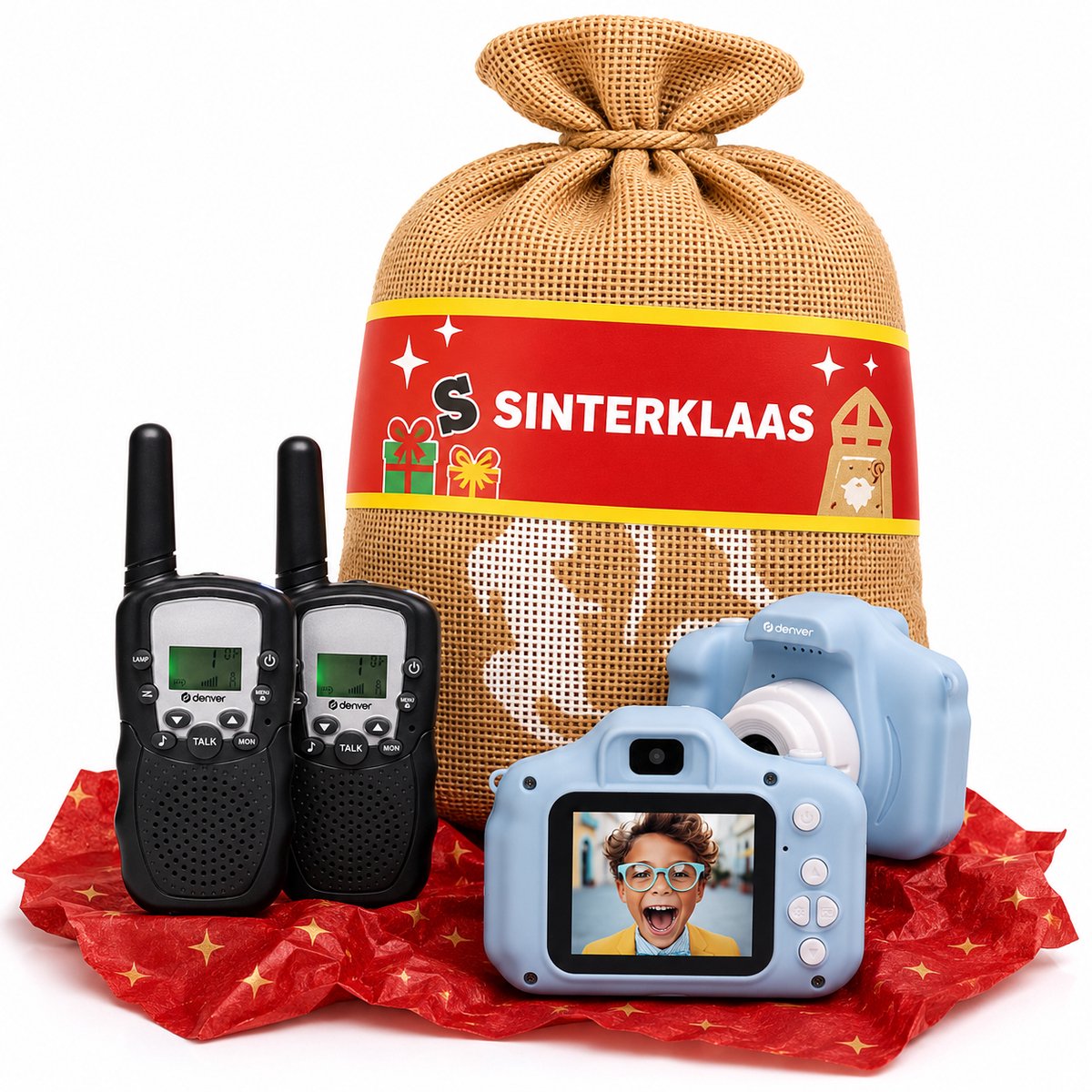 Sinterklaas Zak + Cadeautjes Kind Cadeau - Kindercamera Full HD - Selfie Camera + Walkie Talkie Set - Jongens & Meisjes - Digitale Camera Kinderen - Foto en Video - Spelletjes