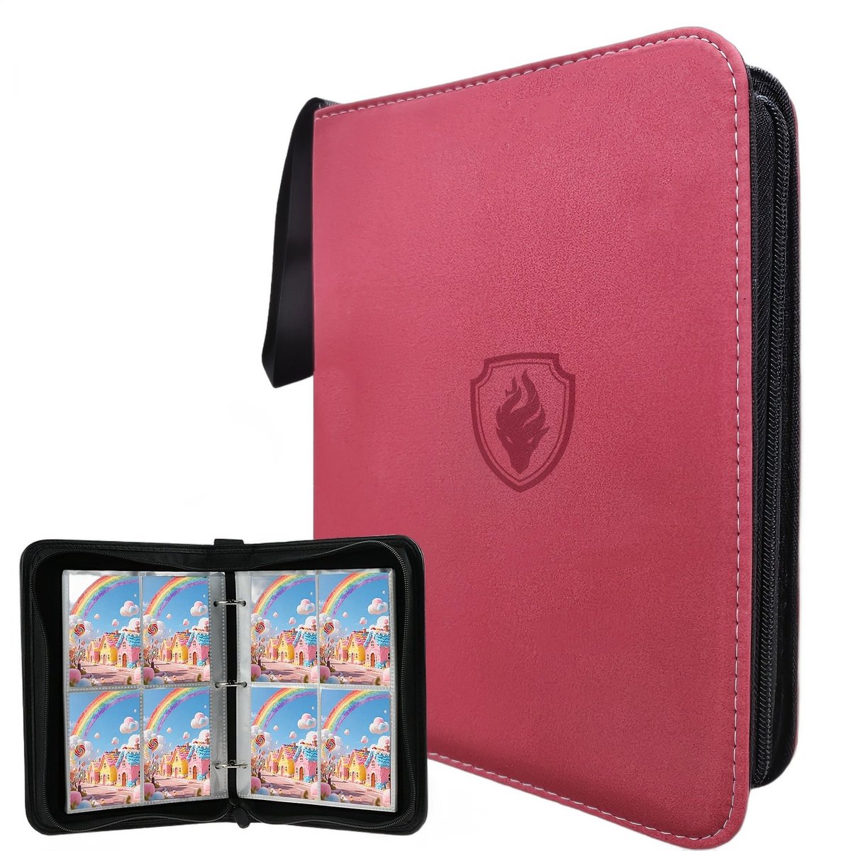 Currero Toploader Binder - Verzamelmap Kaarten - Geschikt voor Pokemon - 4 Pocket - 9 Pocket - 12 Pocket - Trading Card Map - Toploadermap - Donkerrood - 400 Kaarten