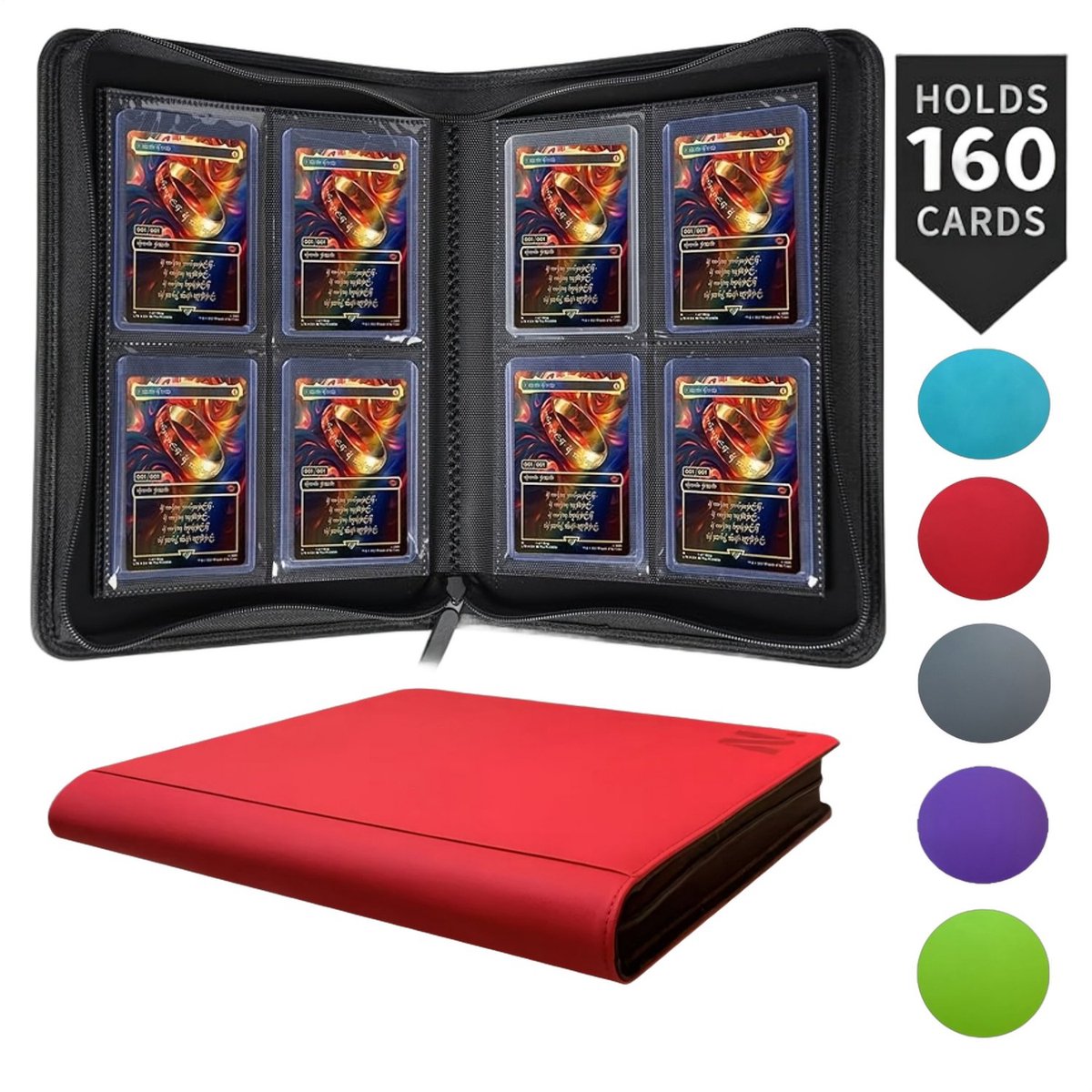 Currero Toploader Binder - Verzamelmap Kaarten - Geschikt voor Pokemon - 4 Pocket - 9 Pocket - 12 Pocket - Trading Card Map - Toploadermap - Rood - 160 Kaarten