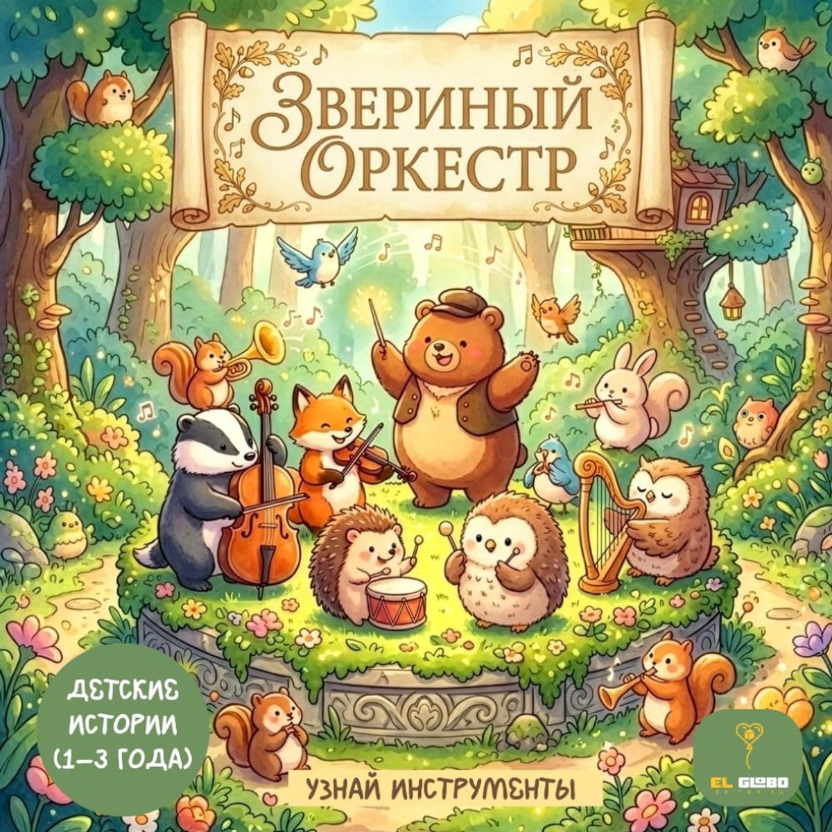 ЗВЕРИНЫЙ ОРКЕСТР - Russian Children's Book for Toddlers 1-3: Книга про животных и музыкальные инструменты для малышей - ShopVlot