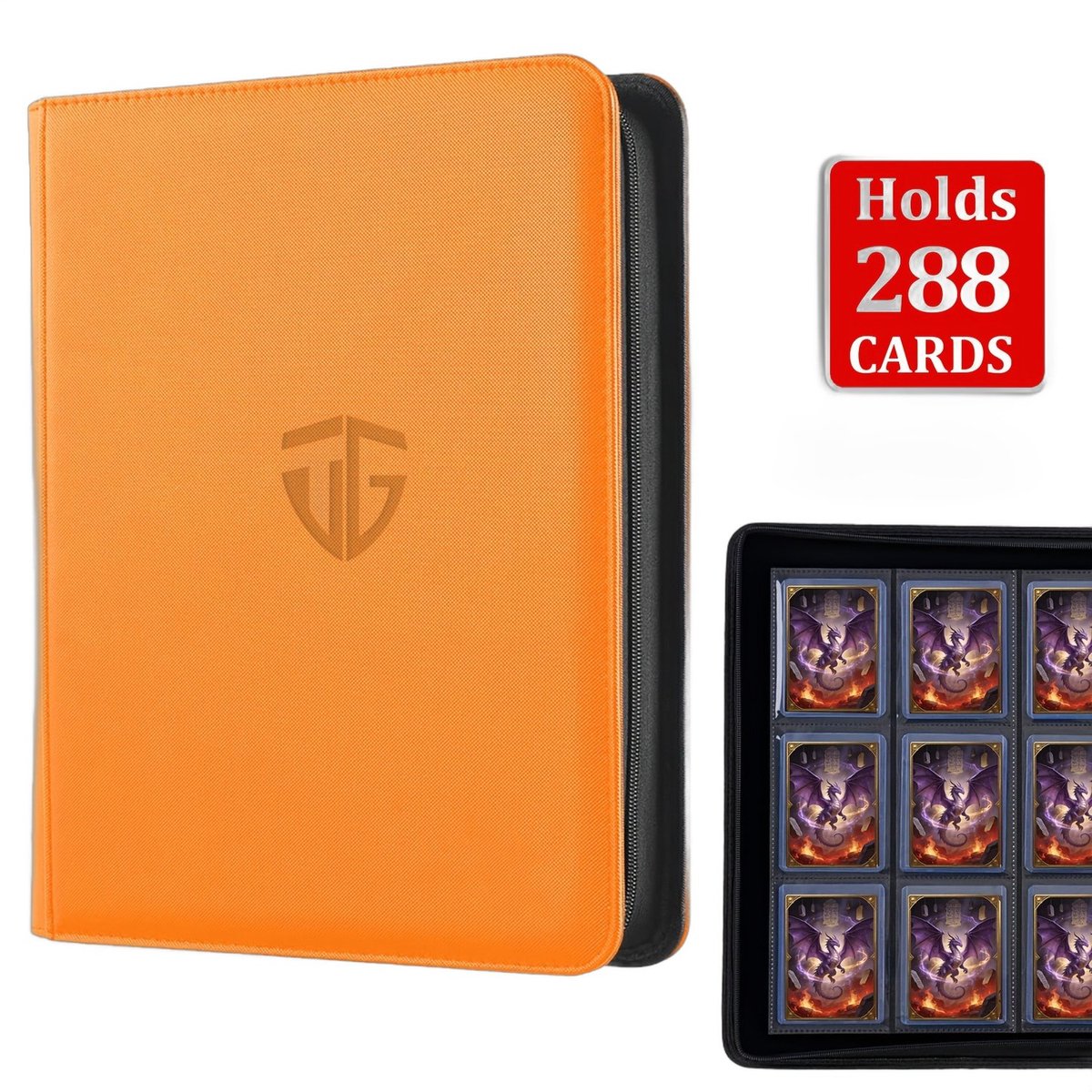 Currero Toploader Binder - Verzamelmap Kaarten - Geschikt voor Pokemon - 4 Pocket - 9 Pocket - 12 Pocket - Trading Card Map - Toploadermap - Nieuw Oranje - 288 Kaarten