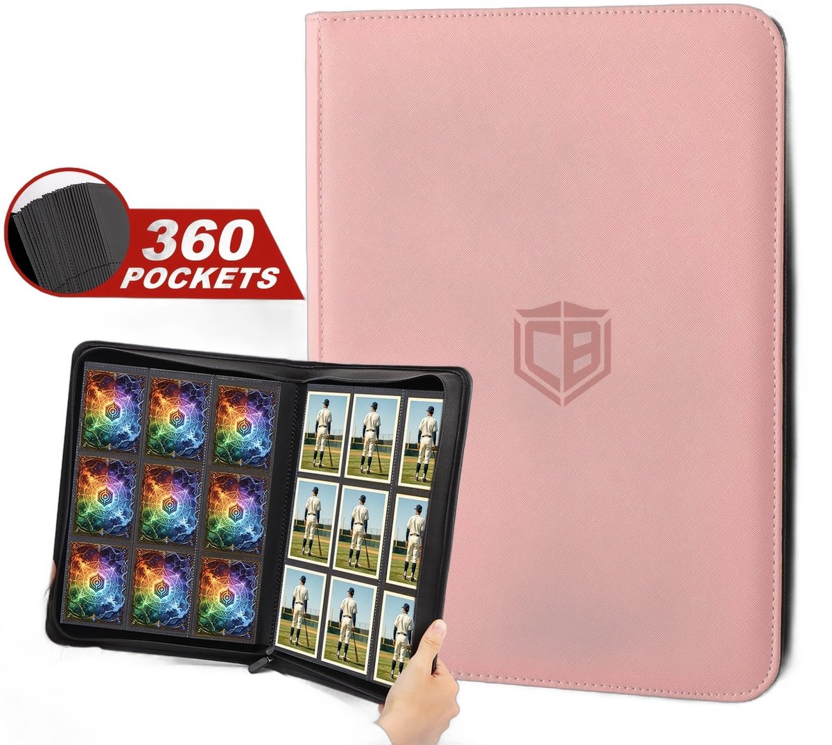 Currero Toploader Binder - Verzamelmap Kaarten - Geschikt voor Pokemon - 4 Pocket - 9 Pocket - 12 Pocket - Trading Card Map - Toploadermap - Lichtroze - 360 Kaarten