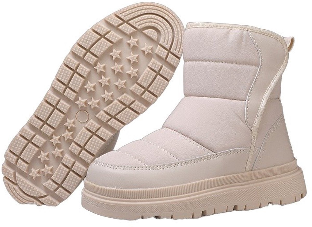 Currero Snowboots Meisjes Sneeuwlaarzen Kinderen Winterlaarzen Meisjes Gevoerde Winterschoenen Waterdicht Antislip Zool Warm Gevoerd Kinderlaarzen Beige