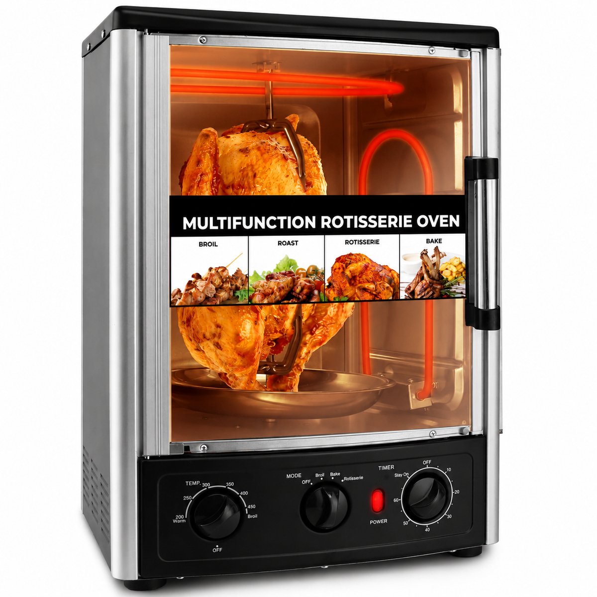 Vrijstaande Oven 24L – 1500W Heteluchtoven met Rotisserie – Timer 60 Min – Tot 240°C – Zwart