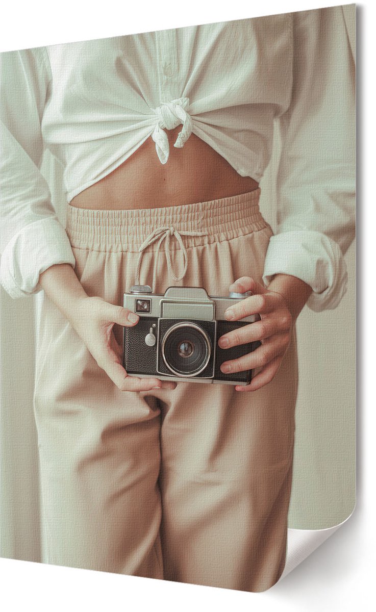 Coloray Polycanvas Wandposter - Retro Camera, Fotografie - 594 x 840 - Beige Motief - Rechthoek - Wandkunstwerk - Slaapkamer - Modern