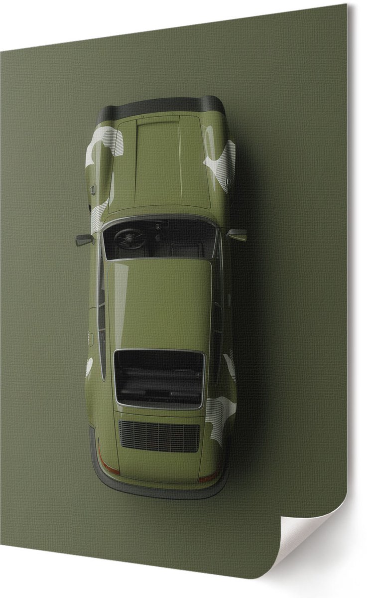 Coloray Canvas Poster Polycanvas - Auto In Het Groen, Illustratie - 420 x 594 - Groen Decoratie - Rechthoek - Muurdecoratie - Woonkamer, Slaapkamer, Kantoor - Modern