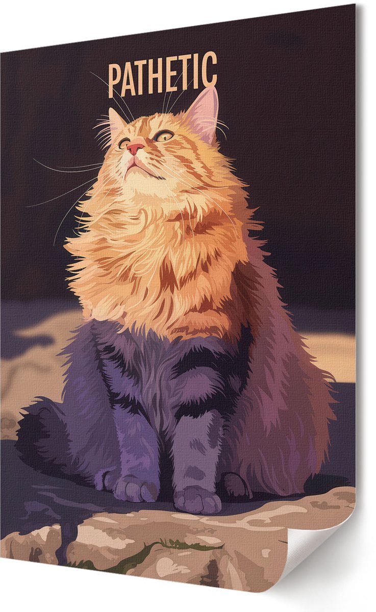 Coloray Polycanvas Wandposter - Zielige Kat, Illustratie - 420 x 594 - Oranje Design - Rechthoek - Muurkunst - Woonkamer, Slaapkamer, Kantoor - Popcultuur
