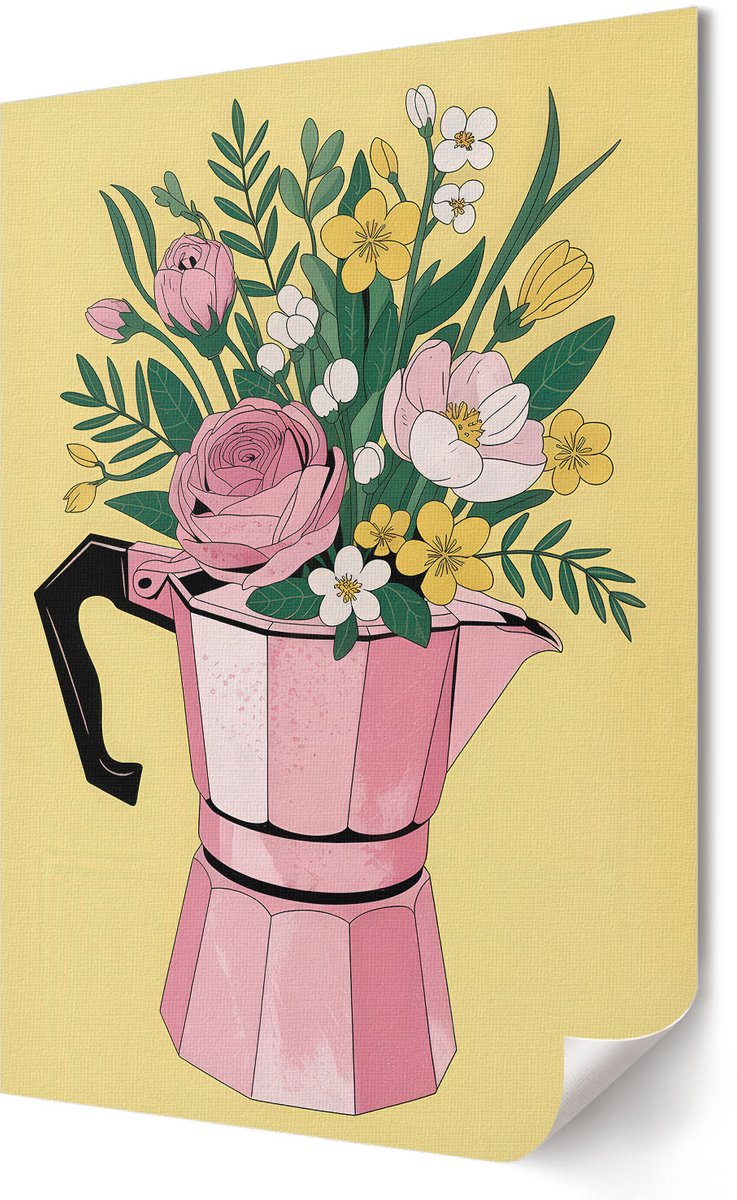 Coloray Canvas Poster Polycanvas - Koffiebloemen, Illustratie - 420 x 594 - Geel Decoratie - Rechthoek - Decoratieve poster - Woonkamer, Slaapkamer, Kantoor - Artistiek