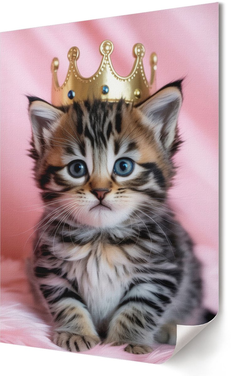 Coloray Canvas Poster Polycanvas - Kat Met Een Kroon, Fotografie - 420 x 594 - Roze Patroon - Rechthoek - Muurdecoratie - Woonkamer, Slaapkamer, Kantoor - Glamour