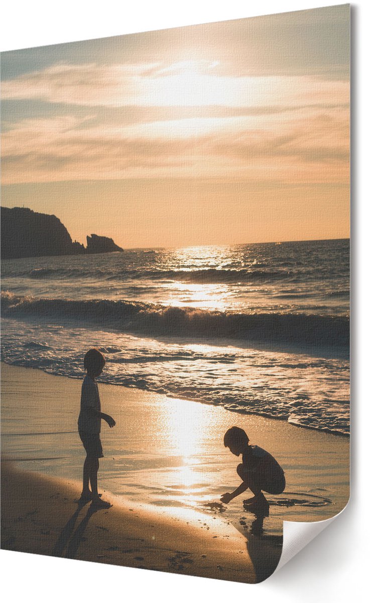 Coloray Canvas Poster Polycanvas - Kinderen Op Het Strand, Fotografie - 420 x 594 - Geel Decoratie - Rechthoek - Wandkunst - Woonkamer, Slaapkamer, Kantoor - Romantisch