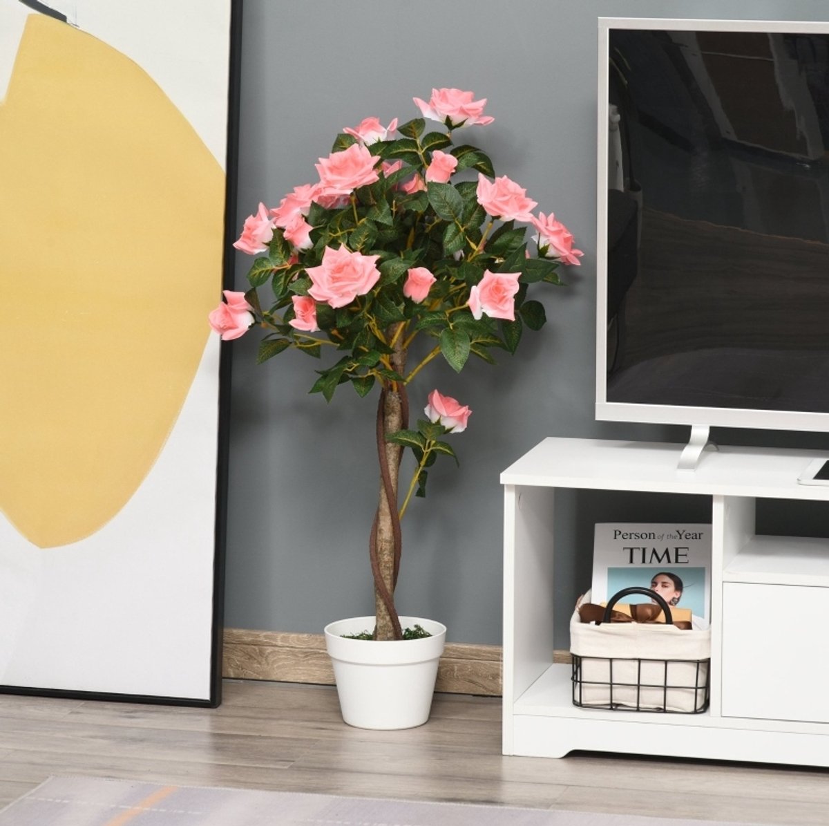 REDOM - Kunstplant - Kunstmatige rozenboom - In pot - Onderhoudsvrij - Voor binnen & buiten - Kunststof - Roze - Ø18 x 90 cm