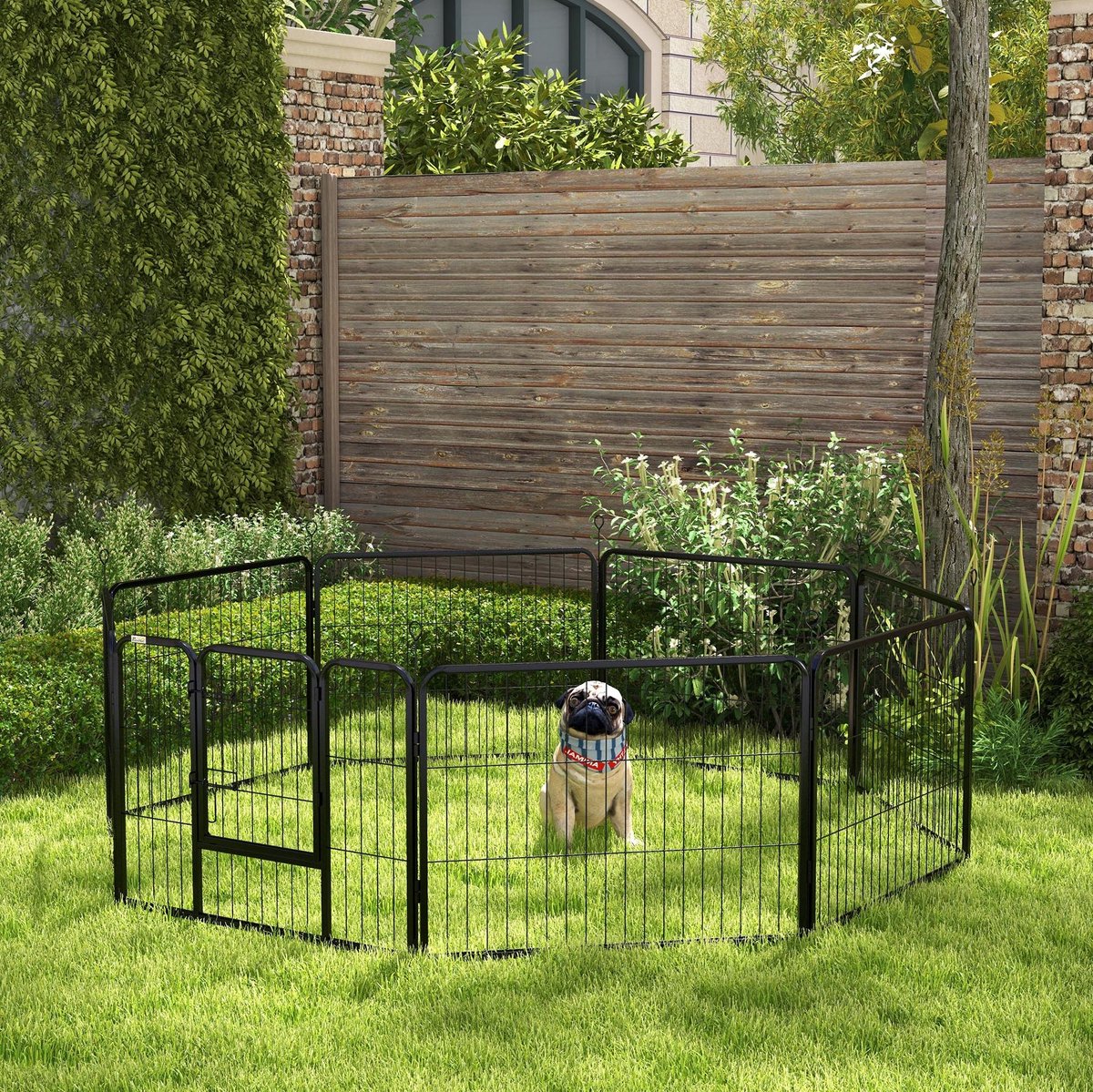 REDOM - Puppyren - 8 panelen - Deur met 2 grendels - Opvouwbaar - Welpen en kleine dieren - Binnen en buiten - Staal - Zwart - 60 x 80 cm