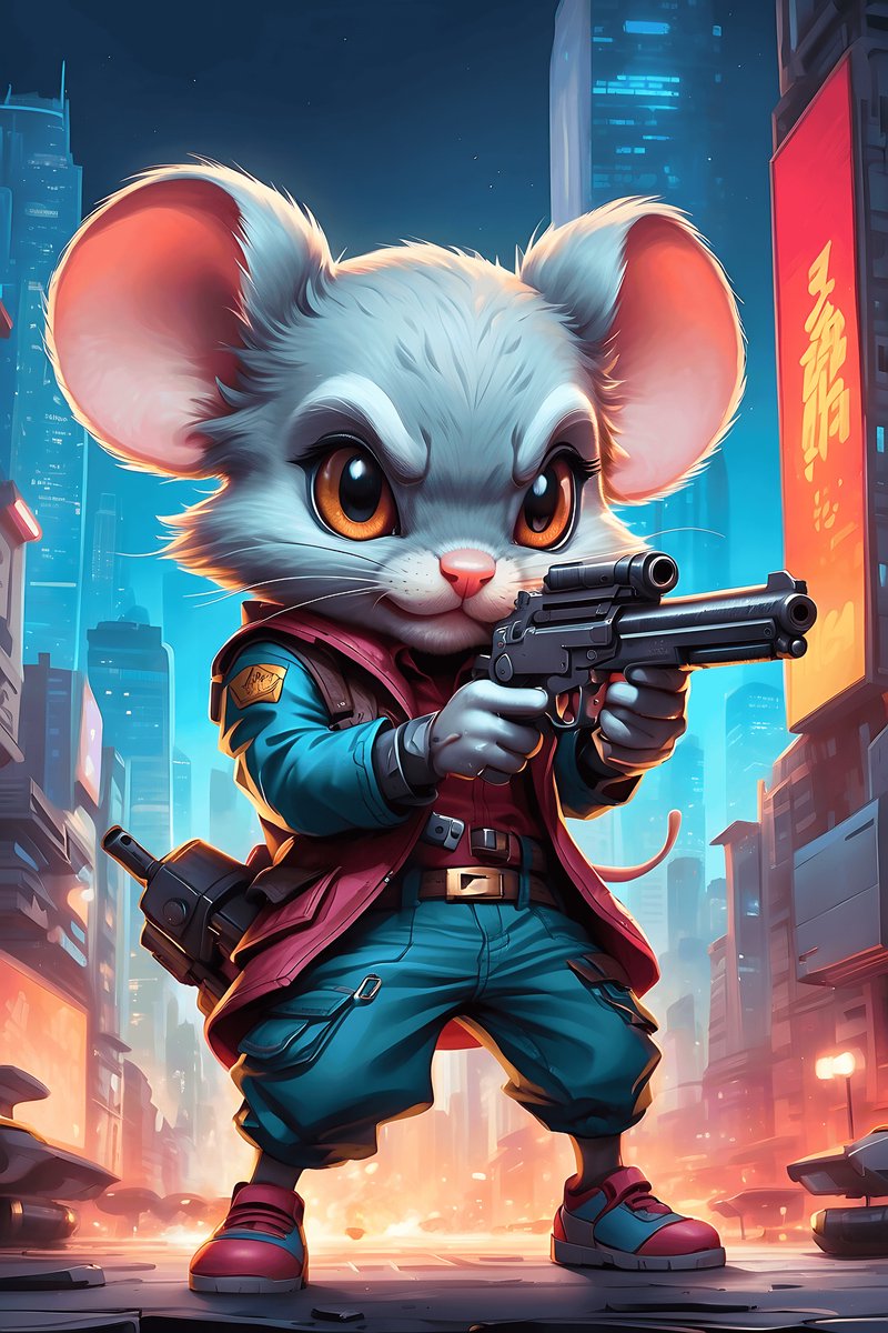 Muis met Geweer Poster - Cartoonmuis - Geweer - Wanddecoratie - posters - formaat 30x40cm - XS2086MT