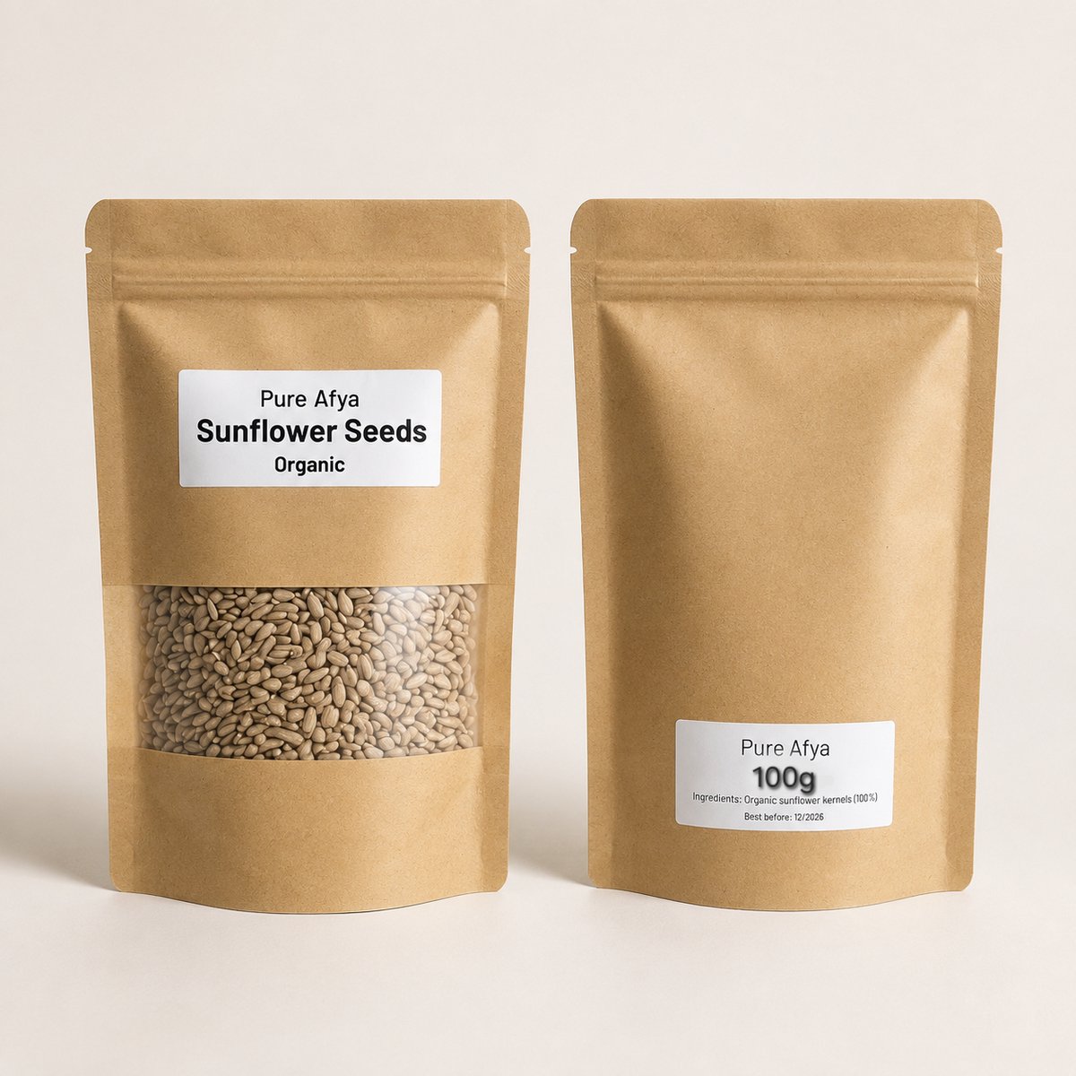 Pure Afya Biologische Zonnebloempitten Gepeld – 100% Zonnebloemkernen – 100g