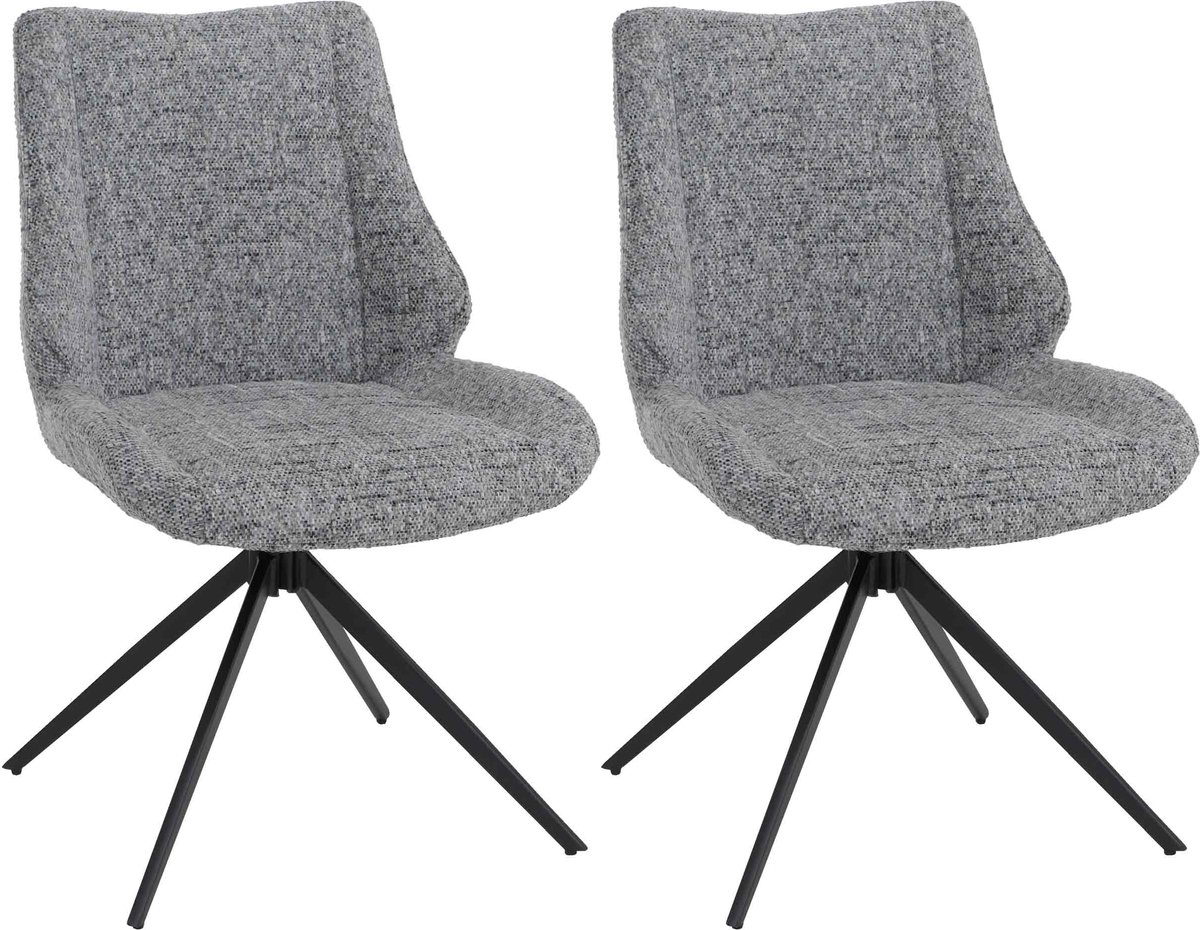 Set van 2 eetkamerstoelen MCW-O48, keukenstoel, draaibaar met Auto-Return, stof/textiel chenille (410 g/m²) Oeko-Tex ~ lichtgrijs