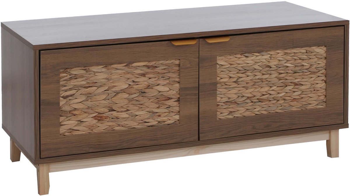 Bank MCW-P54, garderobe-bank schoenenrek schoenenrek, MDF melamine waterhyacintfront 45x100x42cm ~ bruin