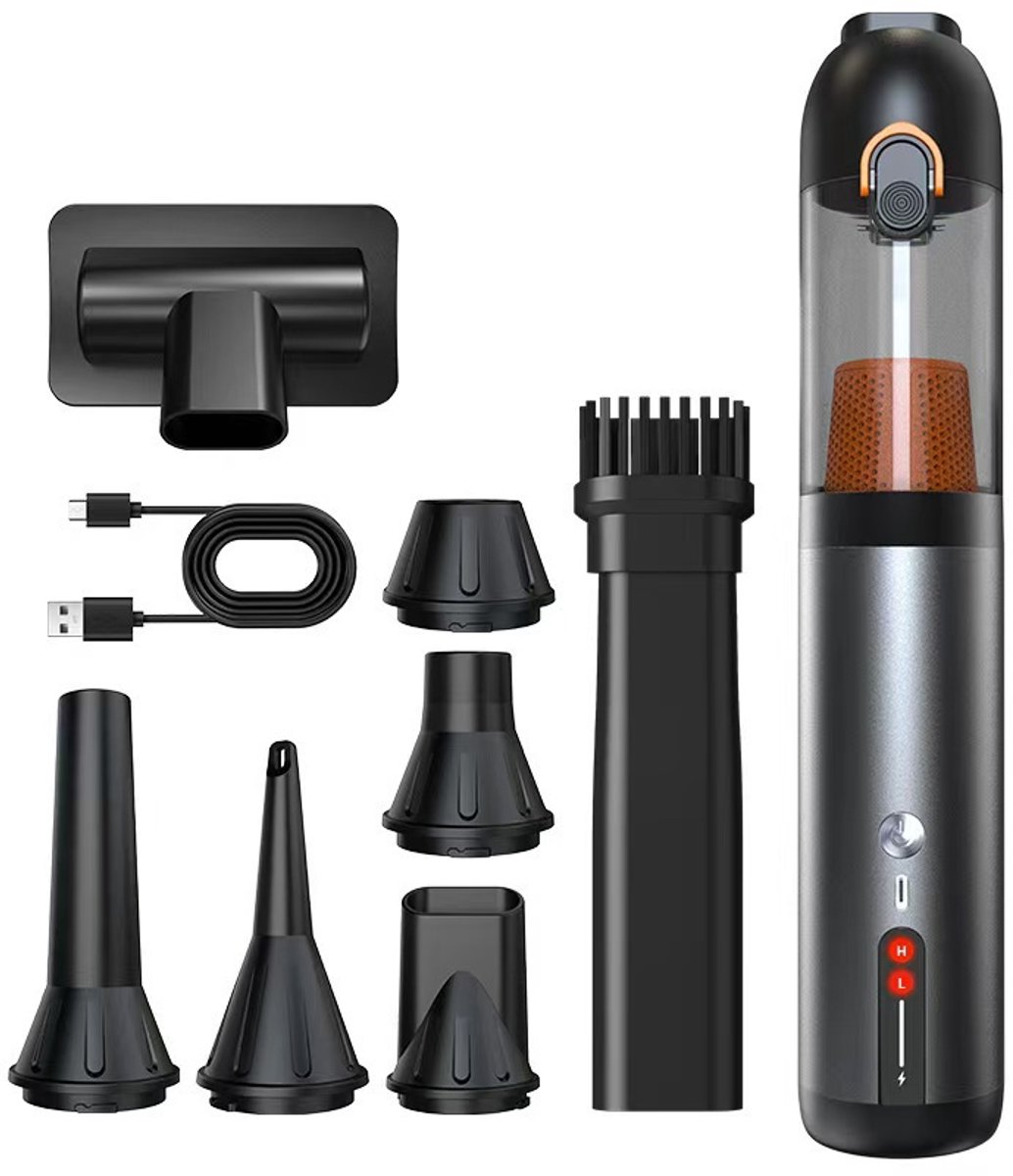 Accu-autostofzuiger, 4-in-1 draagbare draadloze mini-stofzuiger met 20.000 Pa/120 W/40 min, 7800 mAh-accu, 2 zuigmodi, zuig- en blaasfunctie, USB-C snel opladen in 2,5 uur, voor auto