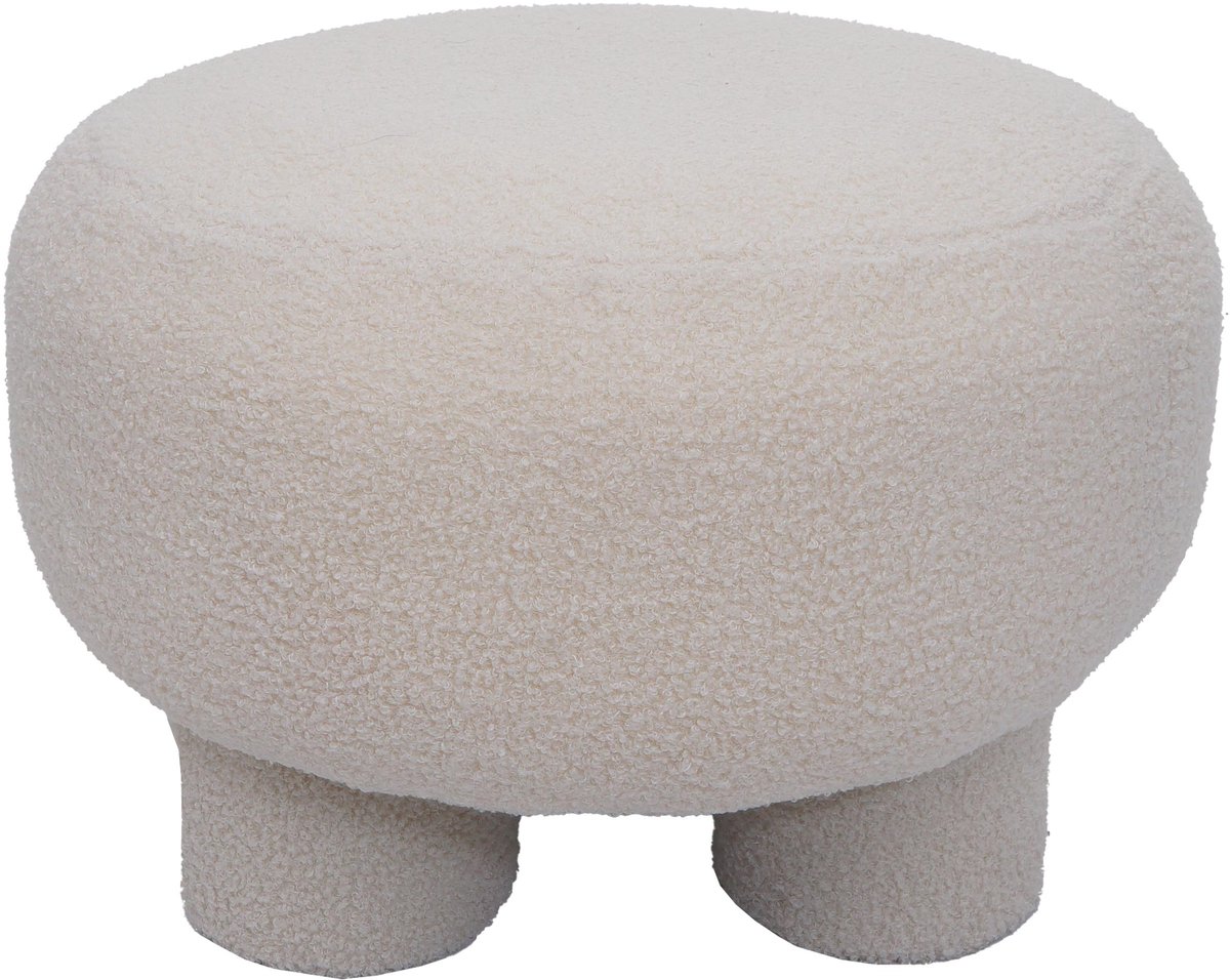 Poef MCW-Q49, zitpoef, ottomane, gestoffeerde poef, pouf, stof/textiel bouclé (200 g/m²) 55 cm ~ crème