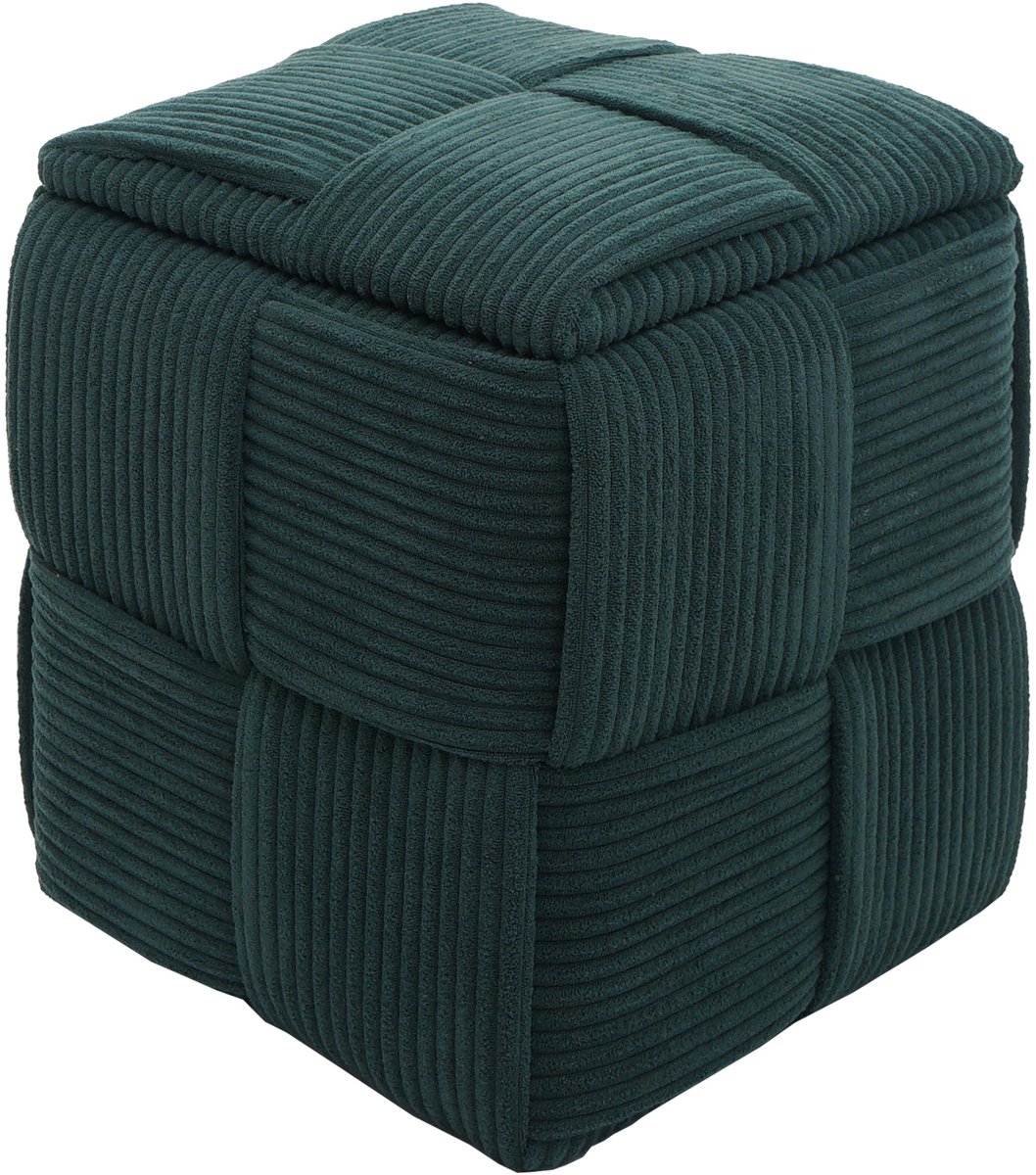Pouf MCW-Q47, zitpoef, ottomane, gestoffeerde poef, met deksel en opbergruimte, stof van corduroy (260 g/m²), 43 x 40 x 40 cm ~ groen