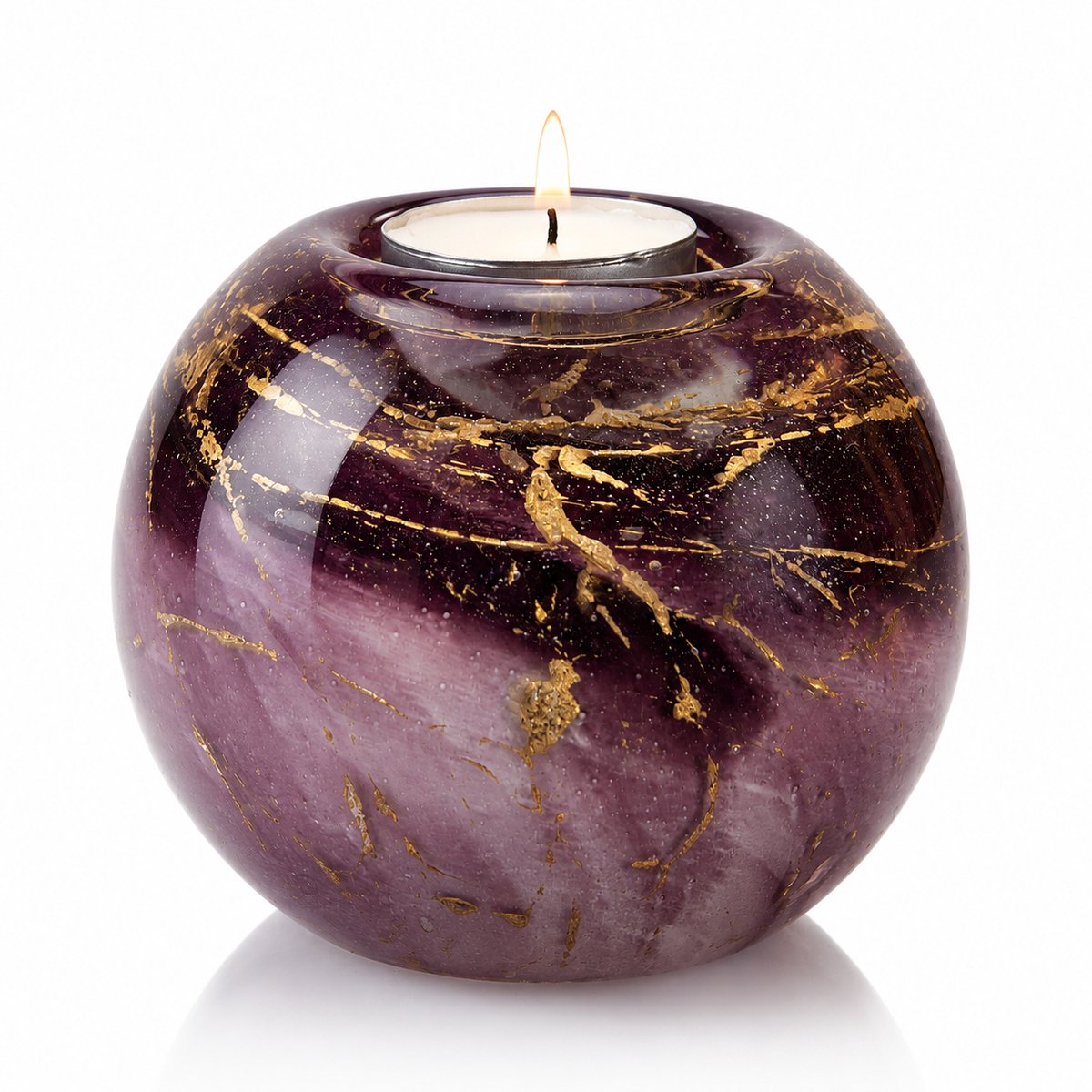 Mini urn Waxinelichthouder - Paars & Bladgoud- 250ml - 8cm