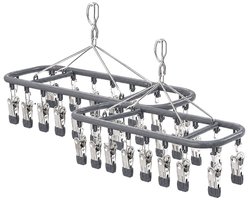 Bobypet - Droogrek - Droogrek hangend - 2 Stucks- Winddicht & Roestvrij - 360° Draaibaar Droogrek RVS - Voor Sokken & Ondergoed - Grijs