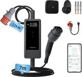 dé Mobiele Thuislader 11kW 3Fase met App - 7m TPU Kabel Laadkabel Type 2 - CEE naar Type 2 Stekker - IP66 - Traploze Laadstroom via App (6A - 16A) - LCD Digitaal Display - Laadtijd Inplannen
