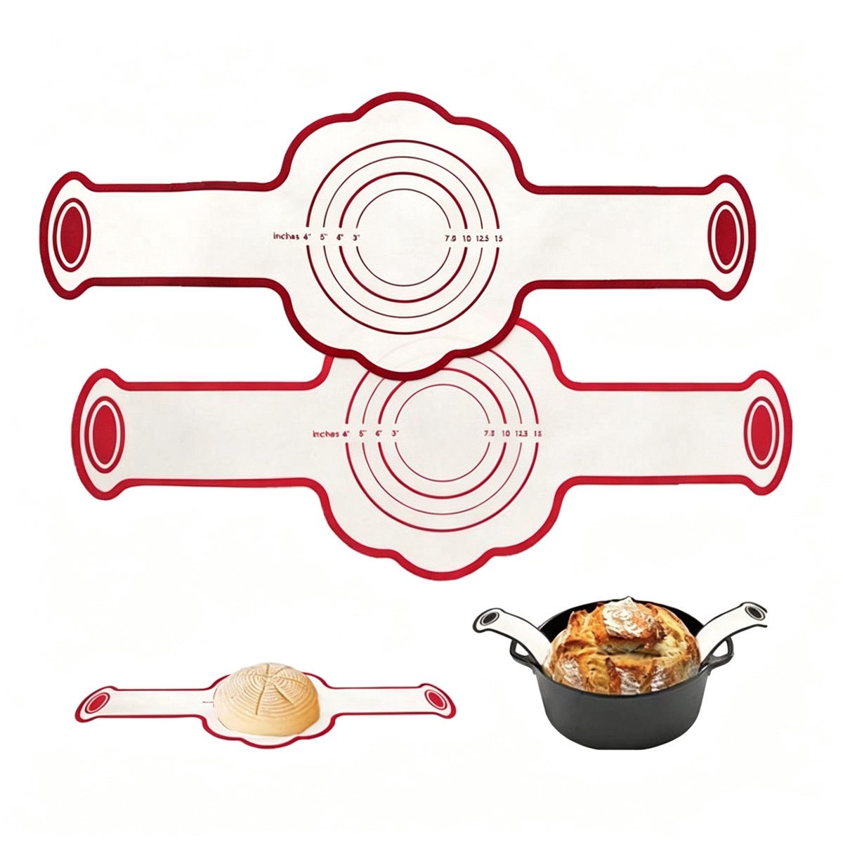 2-stuks Siliconen Deeg Bakmat - Siliconen broodmat - Rsling bakmat - Gebruikt voor het bakken van brood, toast, deeg en gebak - 56 × 22.5 cm - Geschikt voor het bakken van brood, in de oven, magnetron en airfryer - Rood