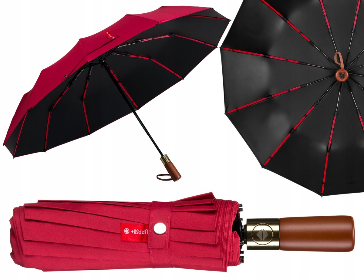 Peterson Automatische Paraplu Opvouwbaar Rood met UV Filter