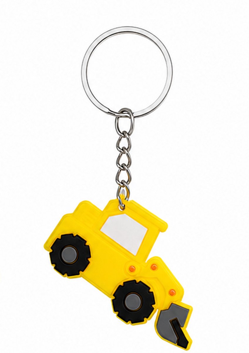 Shovel Sleutelhanger Geel – Stoere Rubberen Wiellader – Bouwvoertuig Sleutelbos Decoratie – Ideaal als Uitdeelcadeautje of Kindertraktatie Bouw Thema