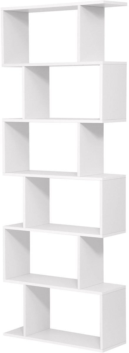 Boekenkast 70 x 24 x 190,5 cm Wit, Houten Opbergkast met 6 Lagen en Open Kubusvakken, Vrijstaande Boekenkast, Displayrek, Opbergrek, Decoratieve Kast met Veiligheidsankers voor Woonkamer, Slaapkamer, Kantoor en Keuken