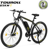 Touroll U1 29-inch Off-Road Tire elektrische MTB fiets met 250W motor,,36V 13Ah verwisselbare batterij, max 65km actieradius, Shimano 21 versnellingen schijfrem IPX4 waterdicht - Zwart