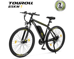 Touroll U1 29-inch Off-Road Tire elektrische MTB fiets met 250W motor,,36V 13Ah verwisselbare batterij, max 65km actieradius, Shimano 21 versnellingen schijfrem IPX4 waterdicht - Zwart