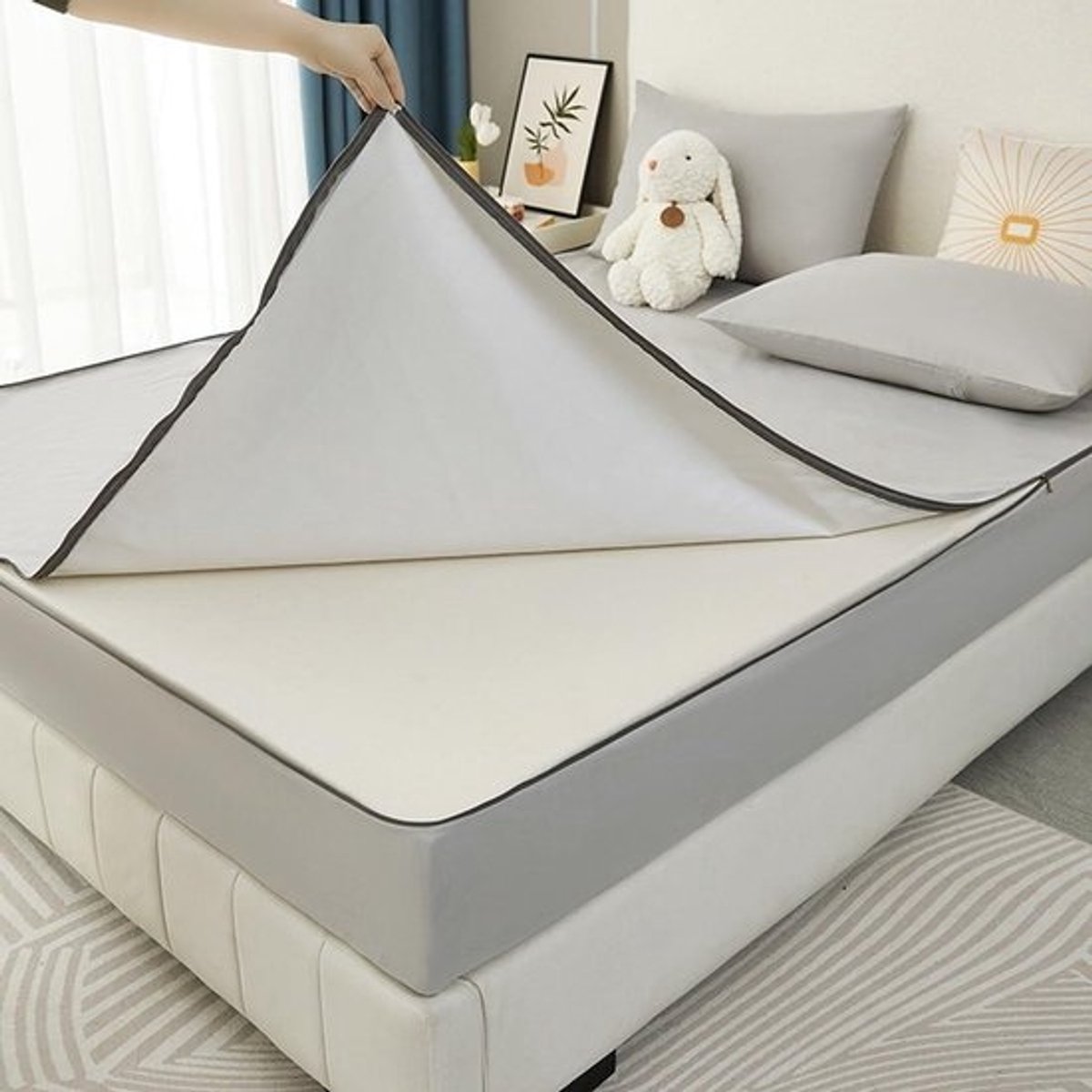 Waterdichte Matrasbeschermer - Matrashoes Beschermhoes - Matras Beschermen - Volledige 360 graden Rits - 180x220+15cm - Lichtgrijs