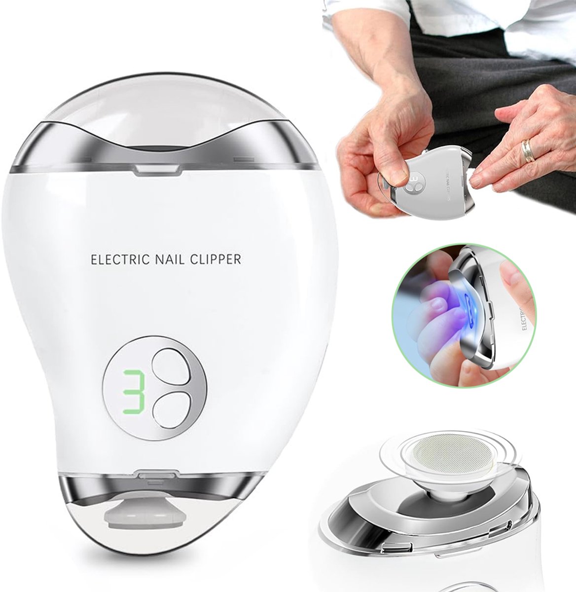 Elektrische Nagelknipper En -Polijstmachine - USB Oplaadbare Nageltrimmer - Met Led-Verlichting En Lcd-Display
