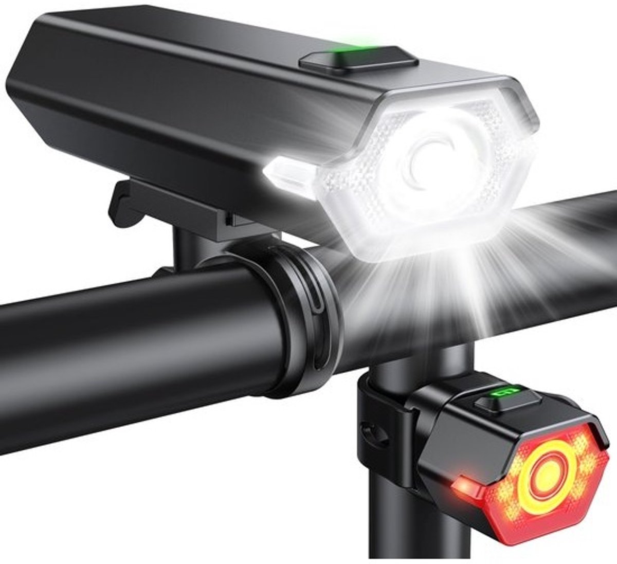 Fietsverlichting Set - Voor en Achter - Veilig Fietsen - Superhelder 1000 Lumen - IP65 Waterdicht - Zwart
