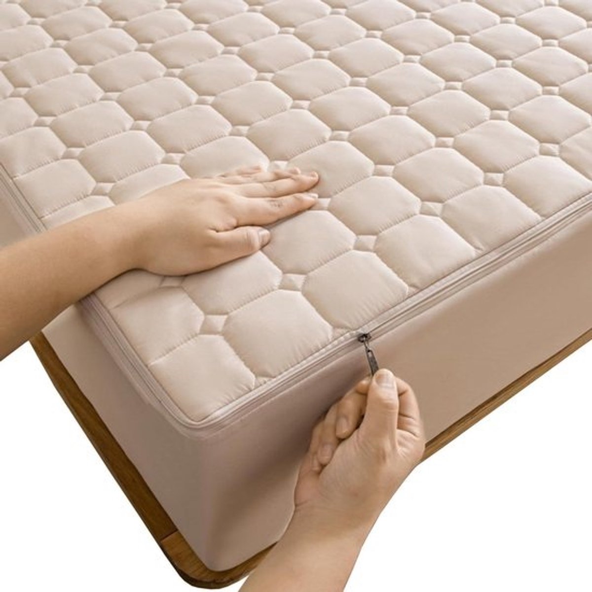 Matrasbeschermer Hoes - Matrashoes Rits - Matras Beschermen - Ademend Zacht Materiaal - 180x210x20cm - Beige